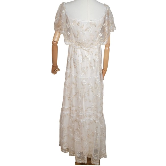Baltic Born White Floral Lace Embroidered Maxi Dress Cottagecore Bridal Fairy L - Picture 7 of 9